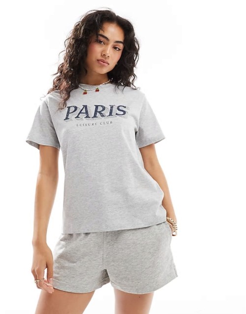 Cotton On oversized t-shirt in grey marl with Paris graphic