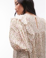 ditsy floral embroidered smock top in blush
