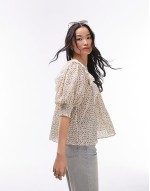 ditsy floral embroidered smock top in blush