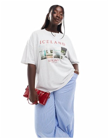Curve oversized t-shirt with Iceland print in ice marl