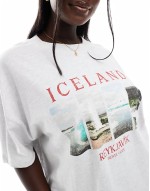 Curve oversized t-shirt with Iceland print in ice marl