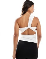 one shoulder knotted back detail top in white
