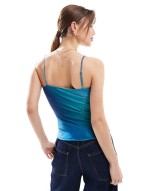 mesh top in blue ombre print