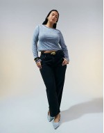 Curve burn out long sve top in acid wash grey