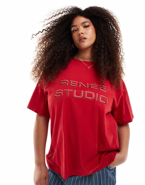 Plus exclusive embossed logo t-shirt in red