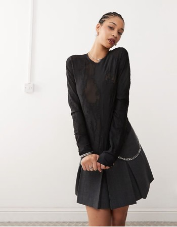 Nico burnout long sve mesh top in black