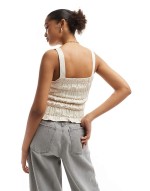 satin contrast bow detail cami top in ivory