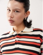 long sve collared rugby polo top in red stripe