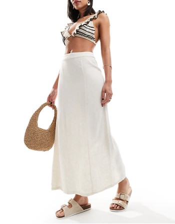 linen back split maxi skirt in stone