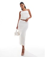 textured maxi skirt co-ord in cream