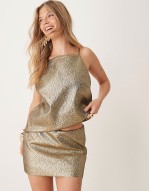 micro mini skort co-ord in metallic gold