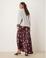 DEISGN satin bias maxi skirt in burgundy rose print