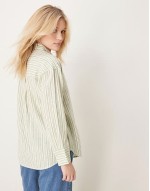 long sve oversized linen shirt in green stripe