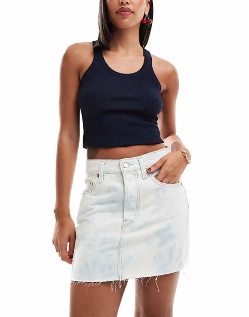 icon vintage denim skirt in bleach blue
