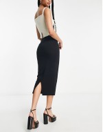 Tall high waist tailored midi pencil skirt in black