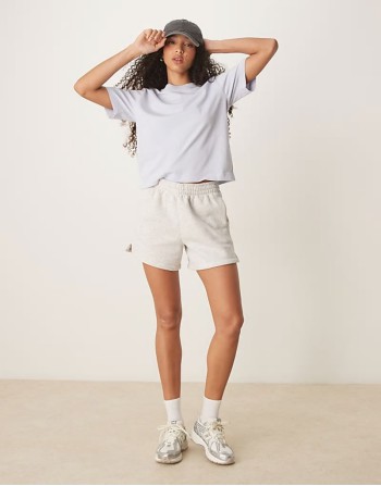 essential mid rise long line short in light grey