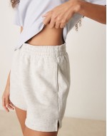 essential mid rise long line short in light grey