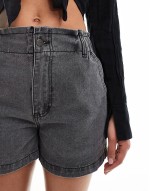 elasticated waist denim paperbag short in grey