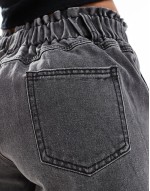elasticated waist denim paperbag short in grey