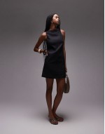 60% New linen mini dress with boat neck in black