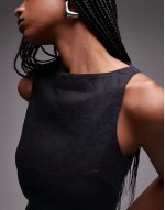 60% New linen mini dress with boat neck in black
