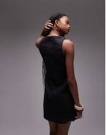 60% New linen mini dress with boat neck in black