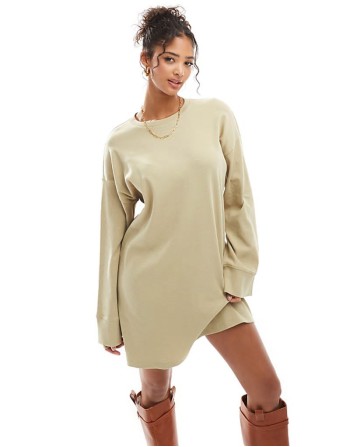 ribbed slouchy oversized mini dress in oatmeal