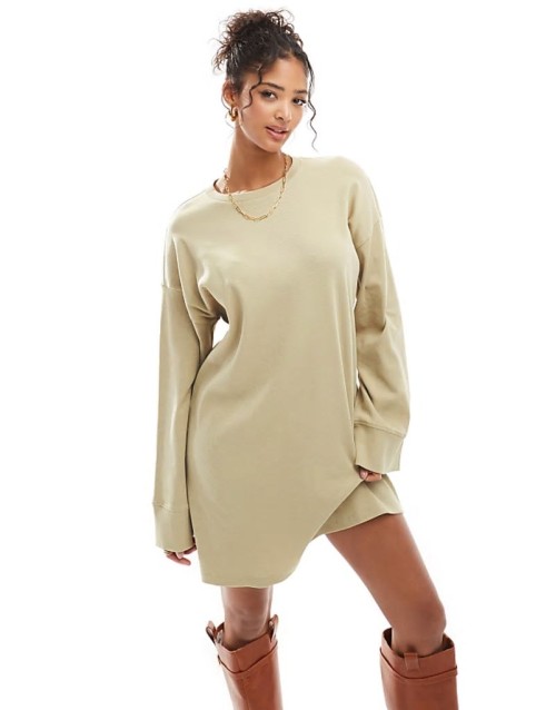 ribbed slouchy oversized mini dress in oatmeal