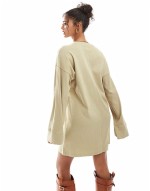 ribbed slouchy oversized mini dress in oatmeal