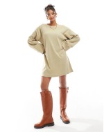 ribbed slouchy oversized mini dress in oatmeal