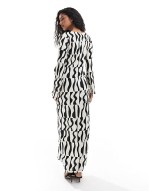 textured jersey maxi dress with fluted sves in mono print