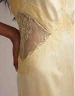 Bridesmaids plunge neck lace detail satin column maxi dress in soft yellow