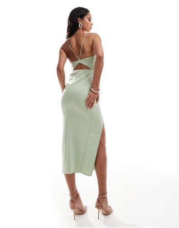 halterneck midi dress with wrap skirt in sage green