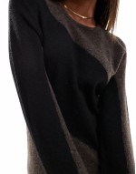 knitted colour block midi dress in brown