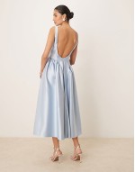 drop hem midi dress in powder blue