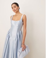 drop hem midi dress in powder blue