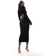 Simmi knitted midi jumper dress with cut out detail in black