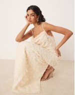 cowl neck textured cami maxi dress in cream