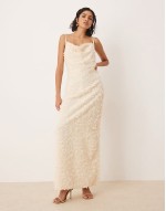cowl neck textured cami maxi dress in cream