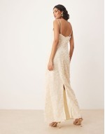 cowl neck textured cami maxi dress in cream