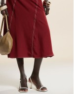 curved contrast stitch midaxi dress in burgundy