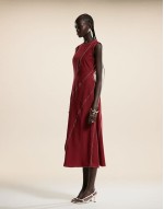 curved contrast stitch midaxi dress in burgundy