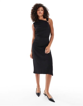 cut out draped midi dress in black