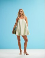 lantern mini dress in sage and white stripe