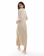 textured long sve maxi dress in cream