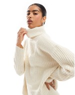 waffle texture rollneck jumper and mini skirt in cream