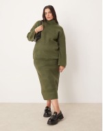 Premium knitted skirt and jumper co-ord in khaki
